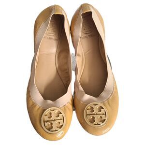 Tory Burch Caroline Ballet Flats US 7.5 Nude Patent Leather Stretch Old Money